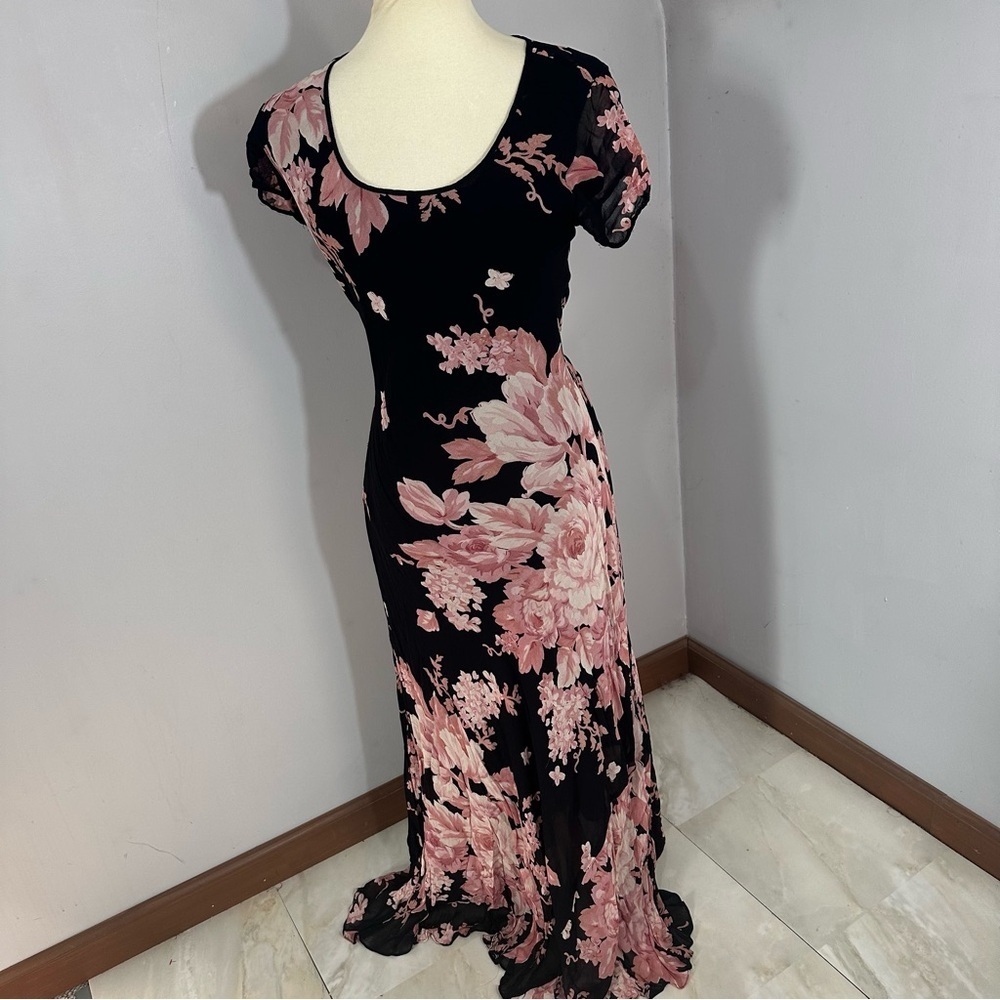 Vintage Y2K Floral Black Flowy Maxi Dress Whimsigoth Resort Formal Evening Bloom - Picture 11 of 15